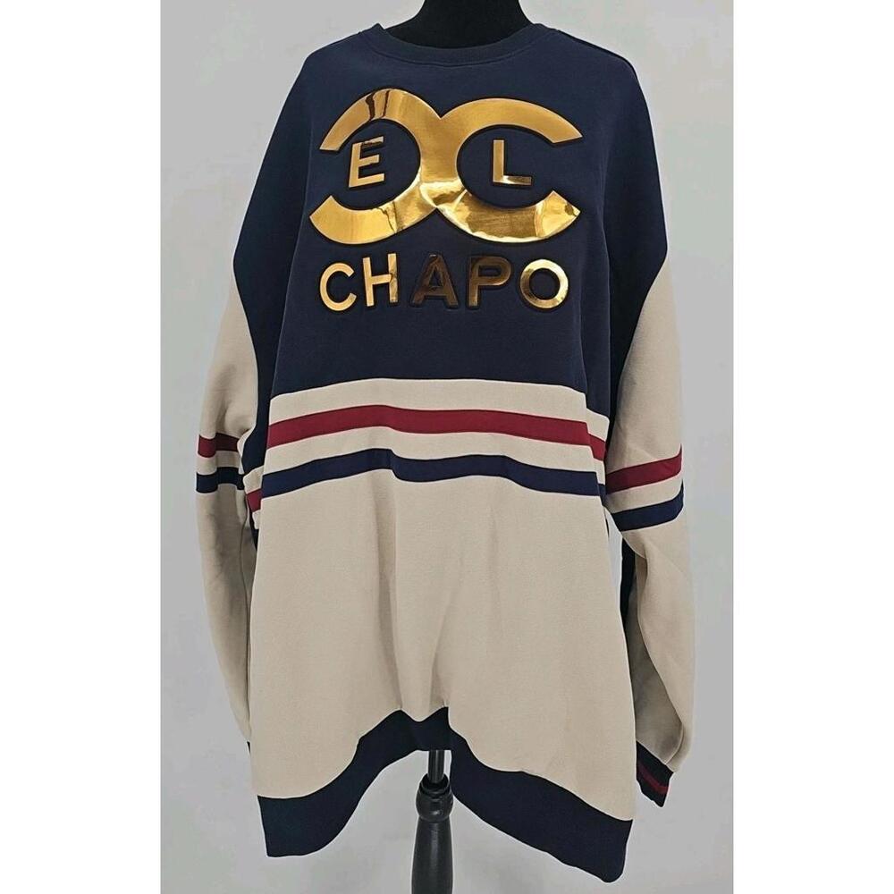 Makobi Mens Quilted Sweatshirt 6XB Tan Navy Red Gold El‎ Chapo Pockets NWT